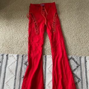 Edikted Red Flare Jeans